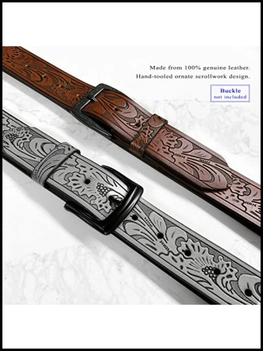 Hand Tooled Genuine Leather Belt Strap 1.5 Inch Western Floral Engraved